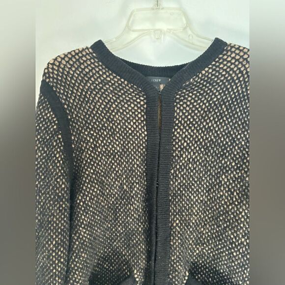 J.Crew Wool Blend Cardigan Hook Eye Closure Pockets Black Tan Size L - Picture 11 of 13